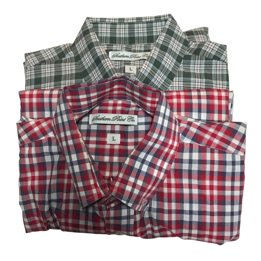 Lot of 2‎ Southern Point Mens Plaid Long Sleeve Button Down Shirt Size L pointer